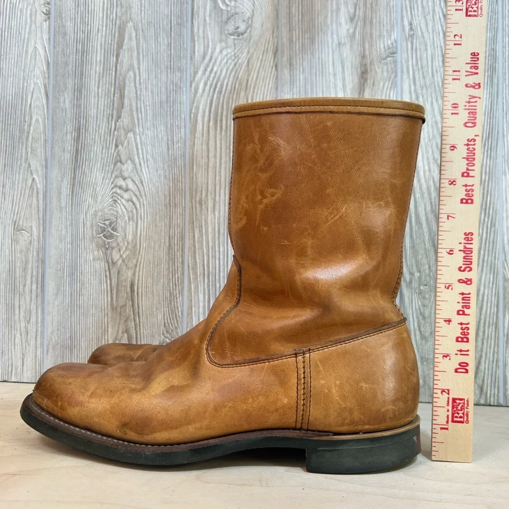 Vintage Sheboygan Burnt Orange Leather Side Zip Fleece Lined Utility Boots 9.5